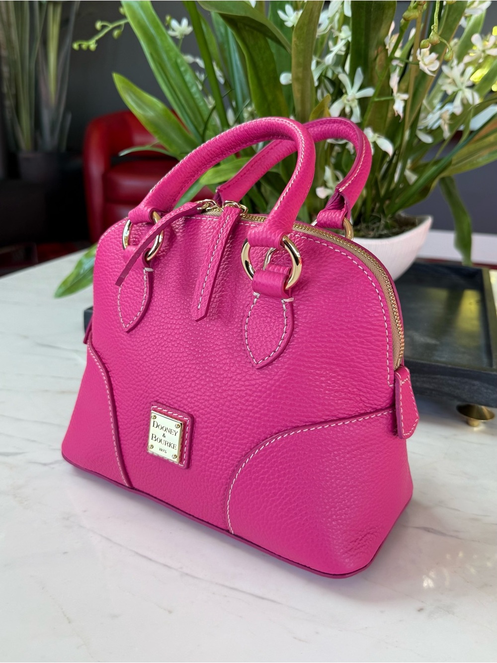 New Dooney & Bourke Lucca Leather Small Satchel Fuchsia - Picture 9 of 16